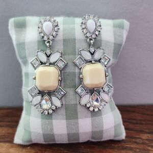 Elegant Cream and Silver Dangle Earrings